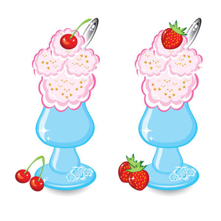 Two bowls with ice-cream isolated on white backgroundのイラスト素材
