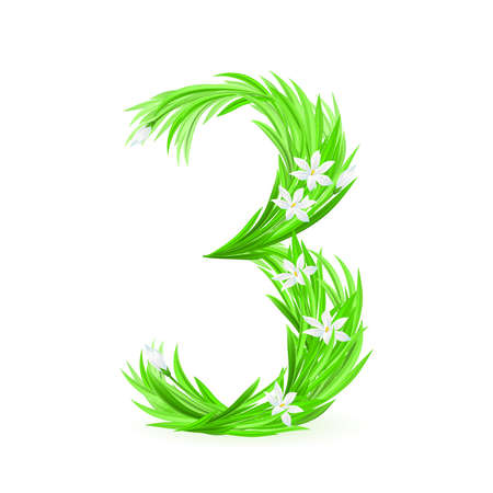 One alphabet symbol of spring flowers  - digit three. Illustration on white backgroundのイラスト素材