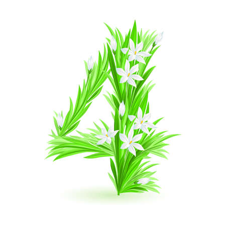 One alphabet symbol of spring flowers  - digit four. Illustration on white backgroundのイラスト素材