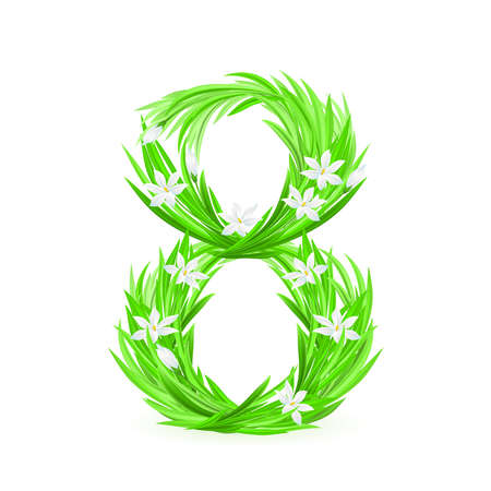 One alphabet symbol of spring flowers  - digit eight. Illustration on white backgroundのイラスト素材
