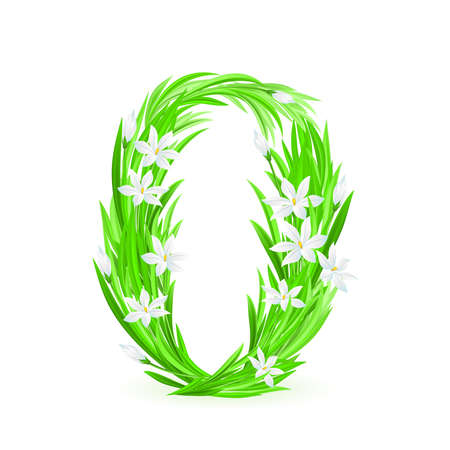 One alphabet symbol of spring flowers  - digit zero. Illustration on white backgroundのイラスト素材