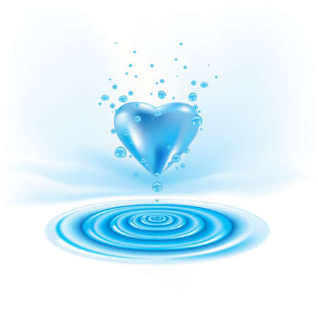 Water waves with heart drop. Illustration on whiteのイラスト素材