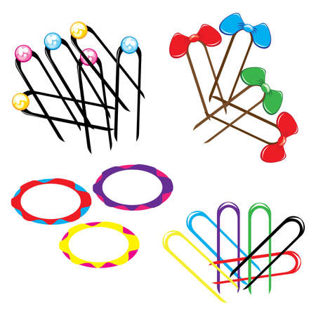 Various colorful accessories for hair. Illustration on white background のイラスト素材