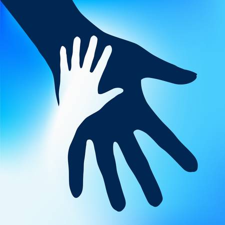 Helping Hands Child.  Illustration on blue background for design のイラスト素材