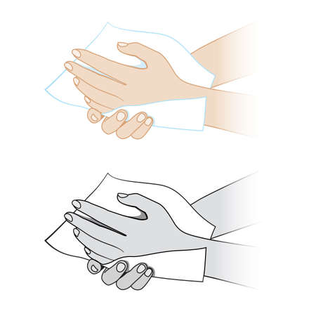 Hands with a napkin. Illustration on white backgroundのイラスト素材
