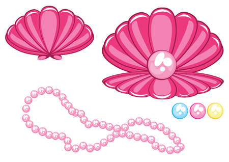 Marine cockleshell with a pearl. Illustration on white backgroundのイラスト素材