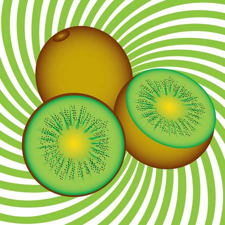 Ripe kiwi. Illustration on an abstract green backgroundのイラスト素材
