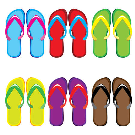 Six pairs of colorful flip flops. Illustration on white backgroundのイラスト素材