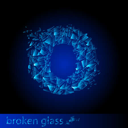 One letter of broken glass - O. Illustration on black backgroundのイラスト素材