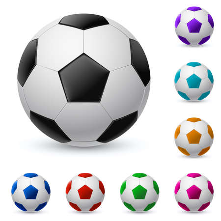 Realistic soccer ball in different colors. Illustration on white background のイラスト素材