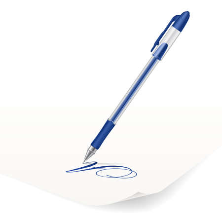 image of blue ballpoint pen writing on paperのイラスト素材