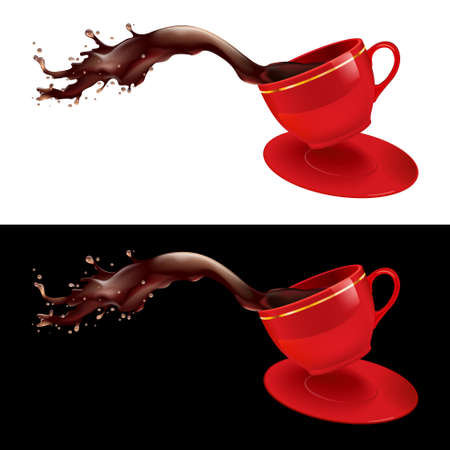 illustration of coffee splashing out of a mug. Red design.のイラスト素材