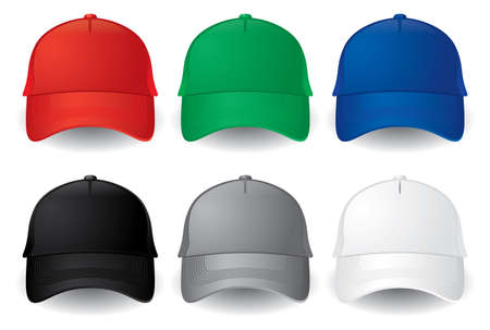 Set of solid color baseball caps isolated on white.のイラスト素材