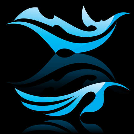 illustration of abstract blue waves on black background #7のイラスト素材