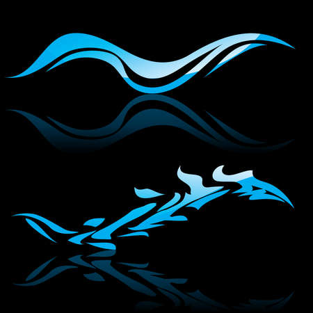 illustration of abstract blue waves on black background #9のイラスト素材