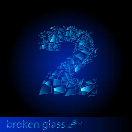 One symbol of broken glass - digit two. Illustration on black backgroundのイラスト素材