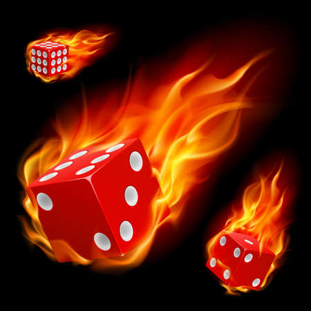 Dice in fire. Illustration on black backgroundのイラスト素材