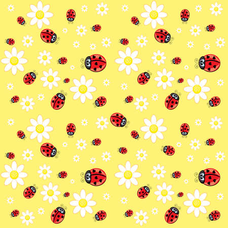 Seamless ladybug pattern. Illustration of a designer on a yellow backgroundのイラスト素材