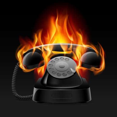 Realistic fire retro phone. Illustration of the designer on a black backgroundのイラスト素材