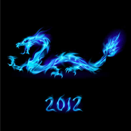 Abstract blue fiery dragon. Illustration on black background for design のイラスト素材