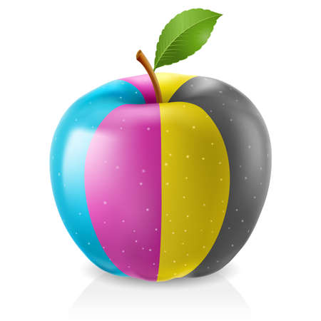 Delicious CMYK apple. Illustration on white backgroundのイラスト素材