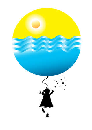 Little girl with a balloon. Illustration on white backgroundのイラスト素材