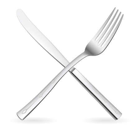 Crossed fork and knife. Illustration on white background.のイラスト素材