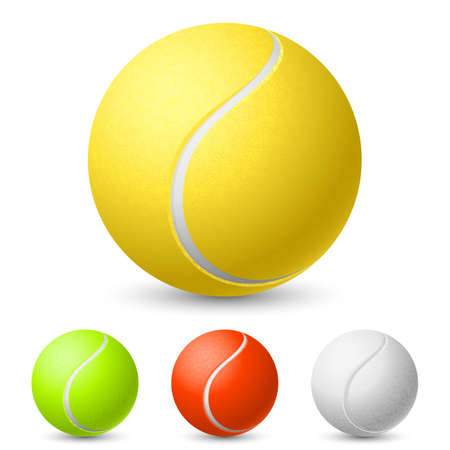 Realistic tennis ball in different colors. Illustration on white background for design のイラスト素材