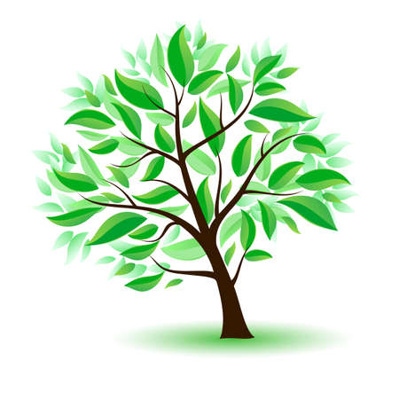 Stylized tree with green leaves. Illustration on white backgroundのイラスト素材
