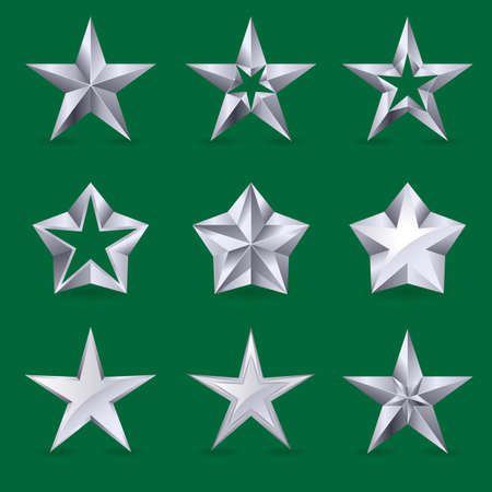 Set of different stars icons for your design. Illustration on green backgroundのイラスト素材