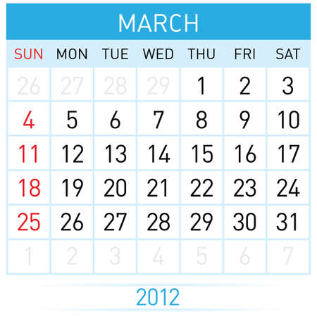 March calendar. Illustration on white background for design のイラスト素材