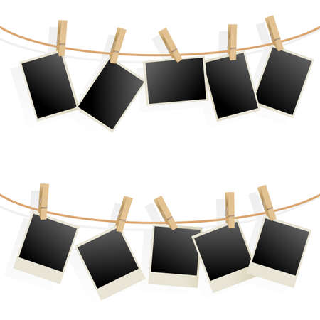 Photo Frames on Rope. Illustration on white backgroundのイラスト素材