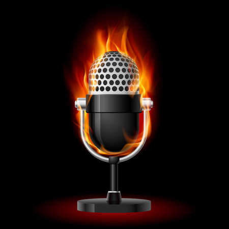 Microphone in Fire. Illustration on black background fore designのイラスト素材