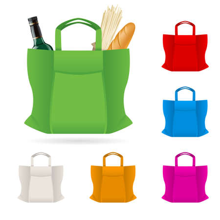 Set of Shopping Bag With Foods Illustration on whiteのイラスト素材