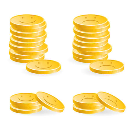 Illustration of the golden coins with smile on white backgroundのイラスト素材