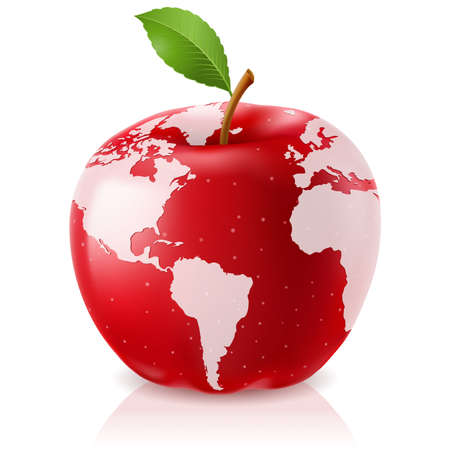 Vector Red Apple World Map on White Background
