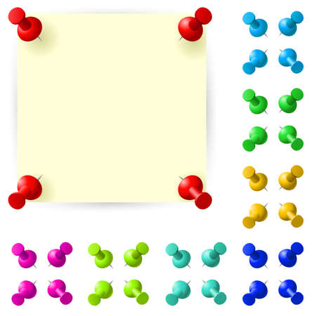 Blank sticky note with red pushpin on white background のイラスト素材