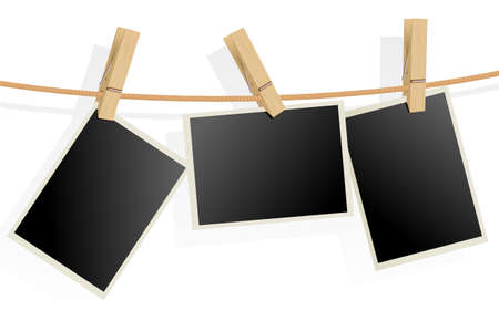 Three Photo Frames on Rope. Illustration on white backgroundのイラスト素材