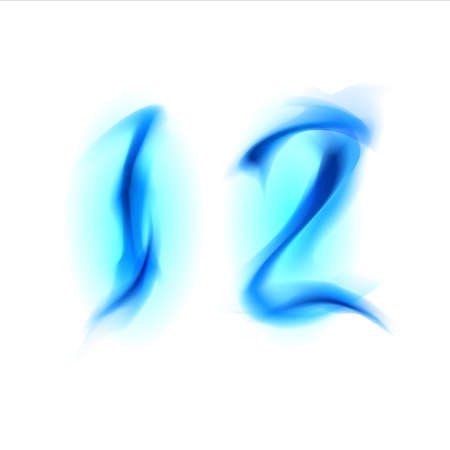 Two blue alphabet symbol of fire - numbers one and two. Illustration on white backgroundの写真素材