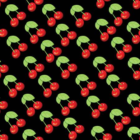 Seamless texture of ripe cherries. The illustration on black backgroundのイラスト素材