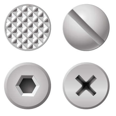 Realistic bolts of different shapes. Illustration on white backgroundのイラスト素材