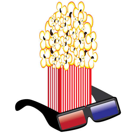 Popcorn and 3D Glasses. Illustrations on white background for designのイラスト素材
