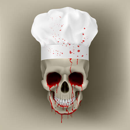 Bloody skull cap chef. Illustration for design on white backgroundのイラスト素材