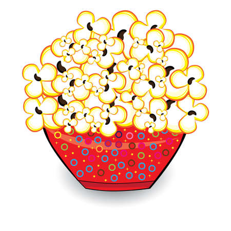 Popcorn in a red bucket. Illustrations on white background for designのイラスト素材