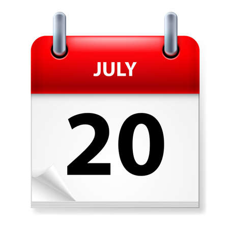 Twentieth July in Calendar icon on white backgroundのイラスト素材