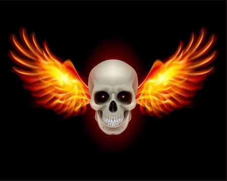 Danger Skull with Fire Wings. Illustration on blackのイラスト素材