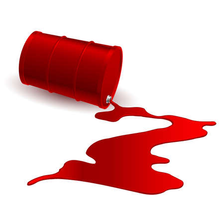 Barrel with spilled red liquid. Illustration on whiteのイラスト素材