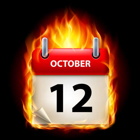 Twelfth October in Calendar. Burning Icon on black backgroundのイラスト素材