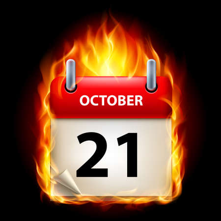 Twenty-first October in Calendar. Burning Icon on black backgroundのイラスト素材