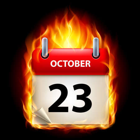 Twenty-third October in Calendar. Burning Icon on black backgroundのイラスト素材